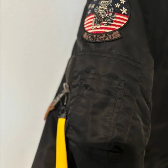 Top gun Black Bomber Jacket with Patches - Picture 11 of 12